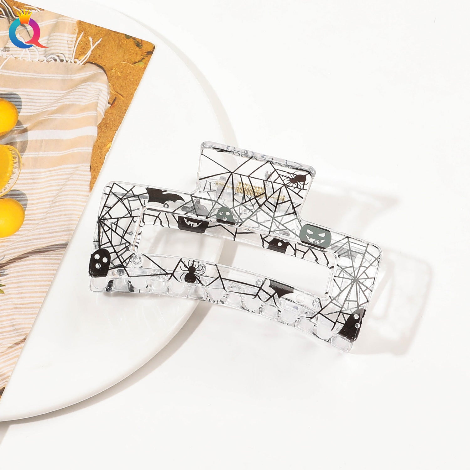 Wholesale Halloween Square Print Skull Hair Clip